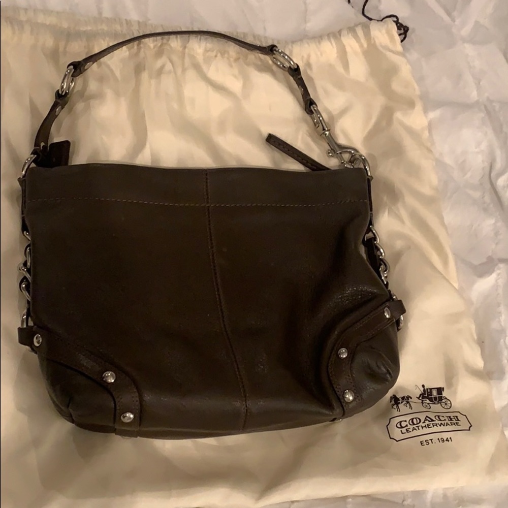 Coach brown leather shoulder bag